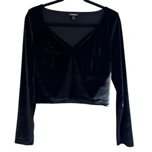 Express Black Velvet Long Sleeve Cropped‎ Top Sweetheart Neckline Womens M
